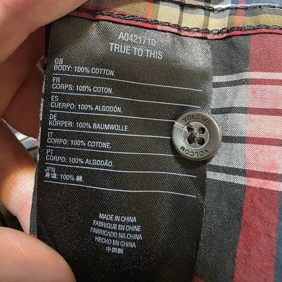 Volcom Red and Black Plaid Button Down Shirt - Picture 5 of 6
